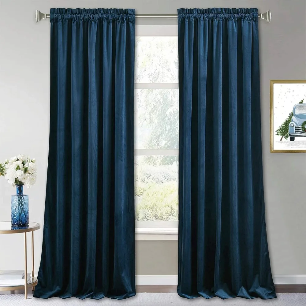 Home Décor Products/Navy Blue Velvet Curtains Blackout,Heavy-Duty Thermal Insulated Super Soft Drapes for Farmhouse Living Room