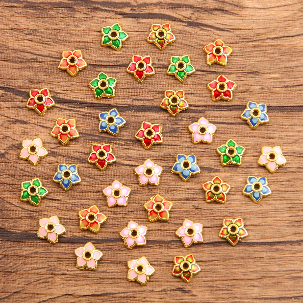 30Pcs 7Color 8*8MM Gold Plated Small Flowers Bead Caps Metal Alloy Enamel Dripping Oil Flower For DIY Jewelry Making Accessories