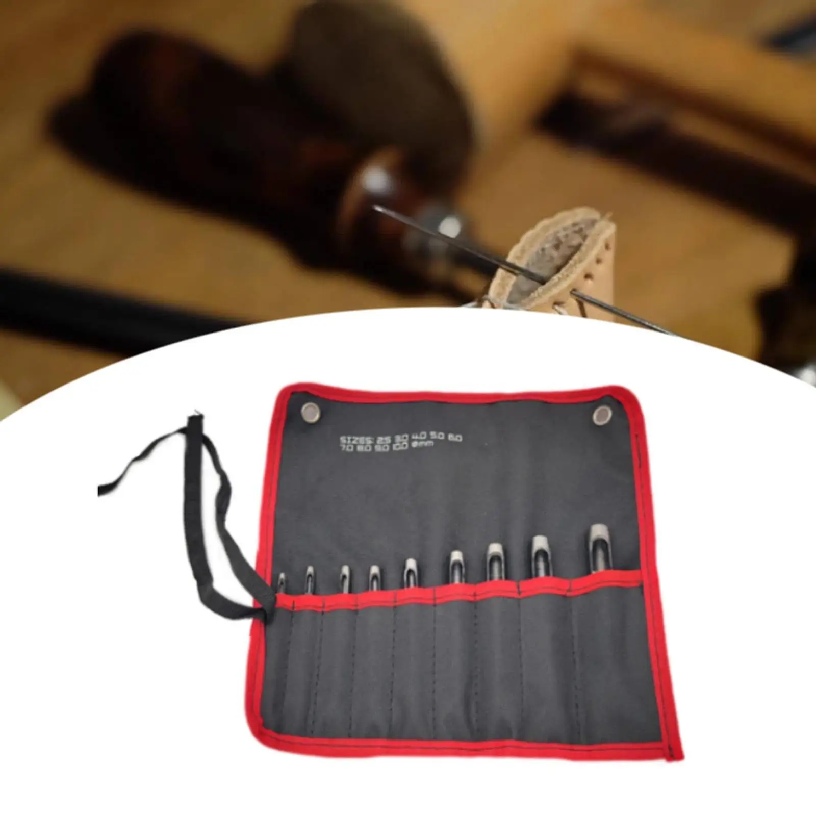 

9 Pieces Hollow Leather Hole Punch Set with Rollup Bag Heavy Duty Lightweight Carbon Steel Multipurose for Example Purses