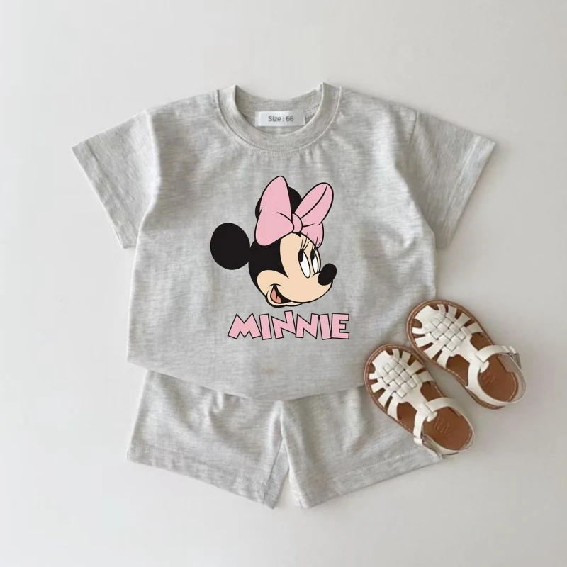 

Disney Summer Baby Boy Clothes Set Kid Girls Mickey Minnie T-shirts and Shorts Suit Children Solid Cotton Short Sleeve Outfits
