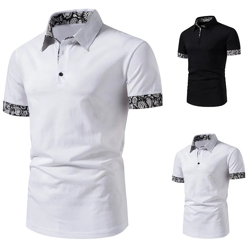 

Men's Cashew Flower Color Blocking Casual Short Sleeved Polo Shirt for Summer Foreign Trade, European Size Lapel Top T-shirt