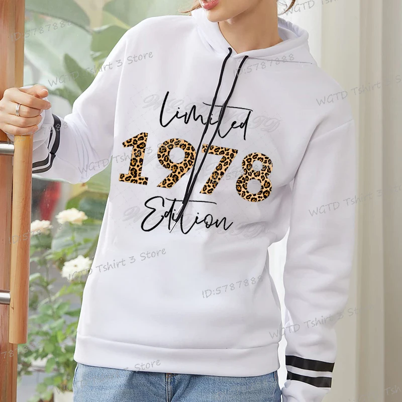 

Fashion Limited 1978 Edition Hoodie Women White Long Sleeve Harajuku Streetwear 1970 To 1979 Birthday Leopard Print Ladies Hoody