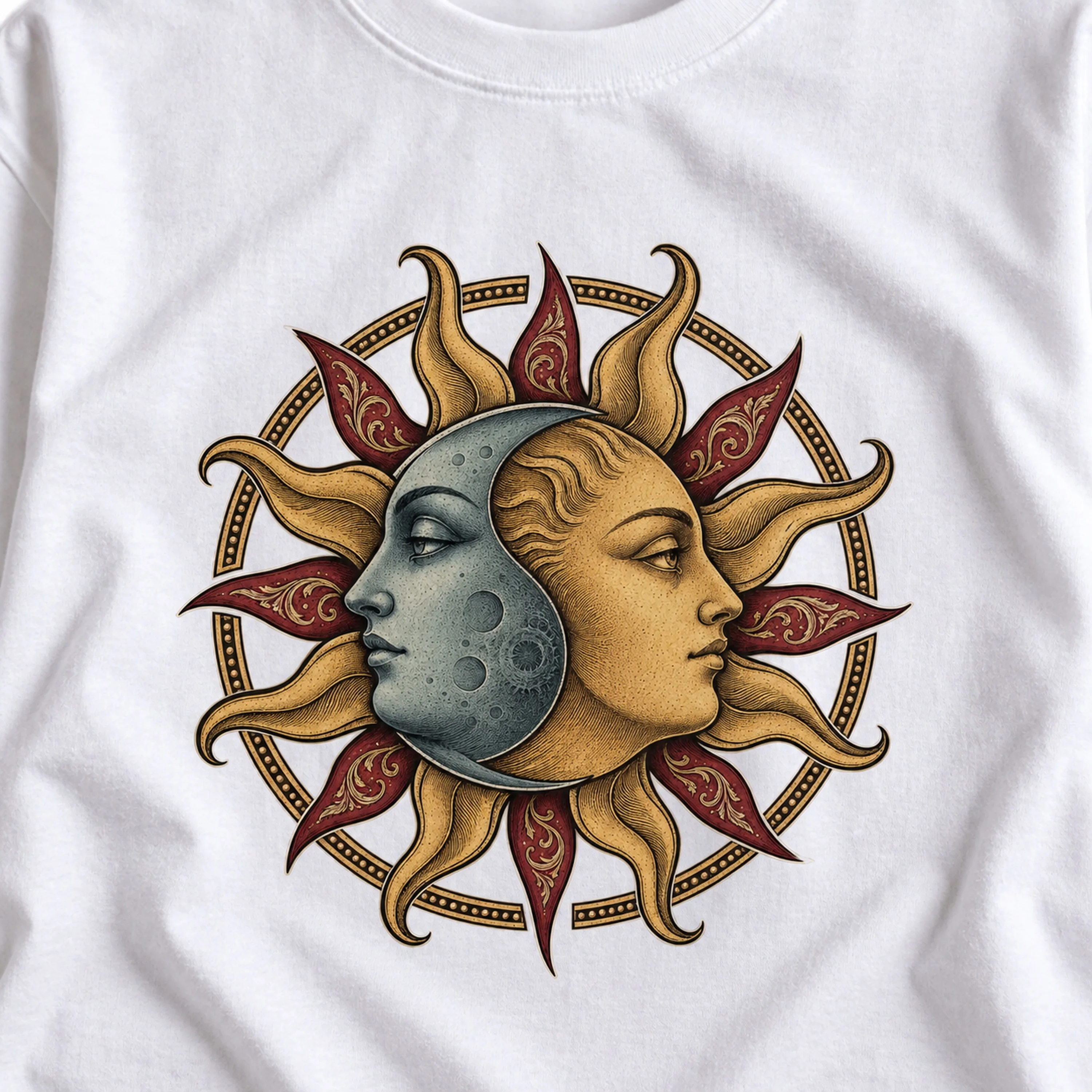 Sun and Moon Engraving Graphic T-Shirt