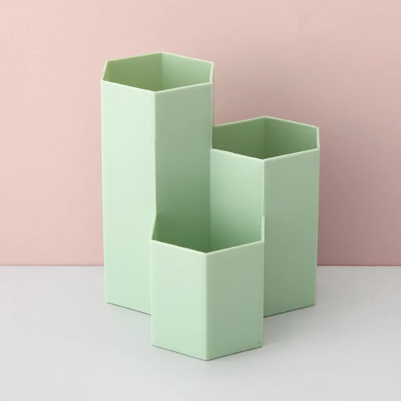 Simple Transparent Frosted Honeycomb Pen Holder Large Capacity Multi-functional Desk Stationery Storage Box Office Accessories