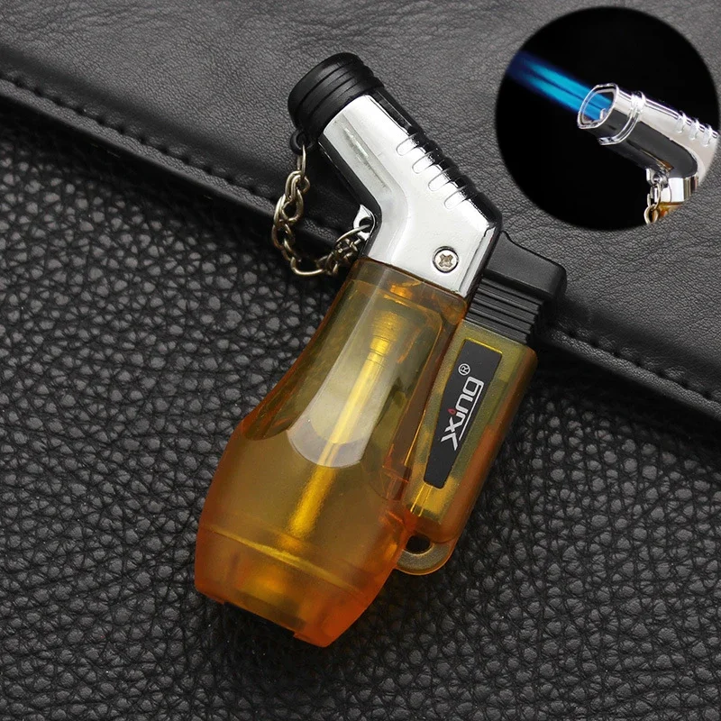 Outdoor Large Capacity Inflatable Lighter Windproof Double Spray Flame Transparent Window Butane Cigar High Temperature Lighter