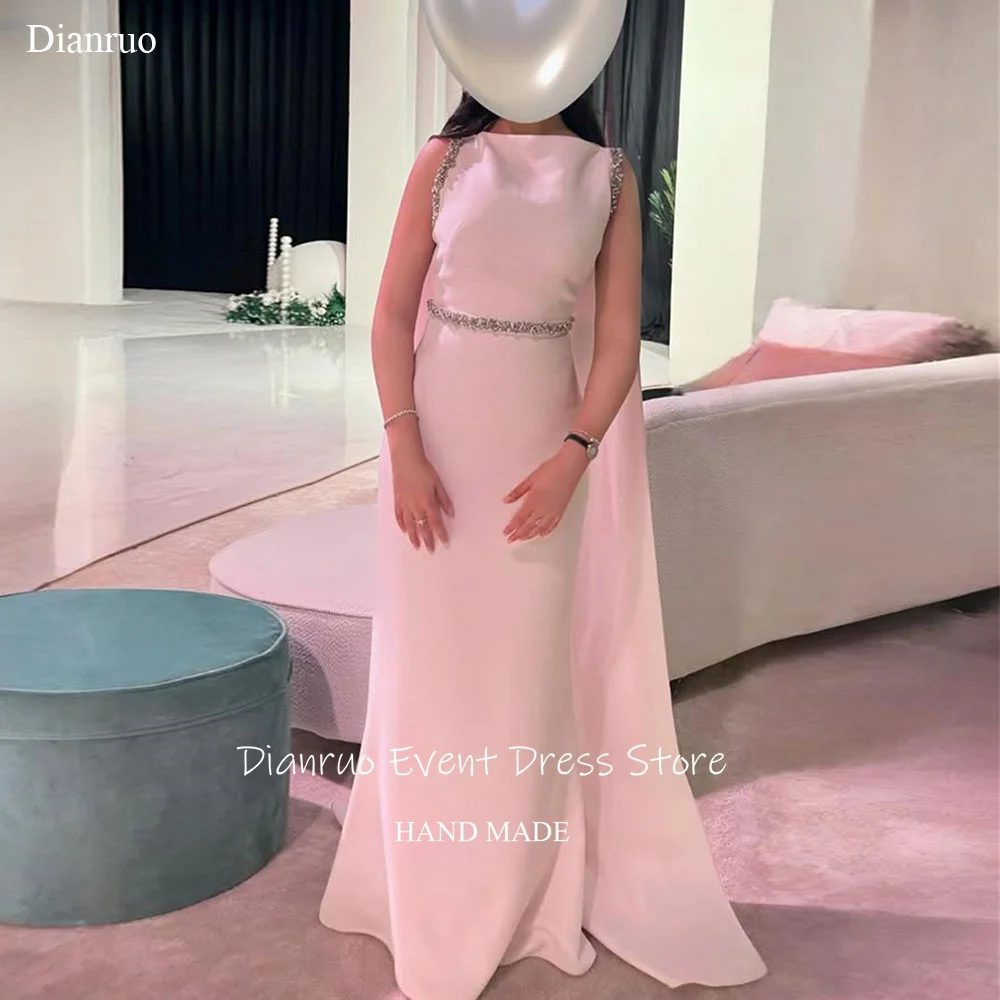 

Dianruo Sleeveless Satin Evening Dress Crystal Sweep Train Robe De Soirée Femme Long Elegant Saudi Arabia Prom Gowns Customized