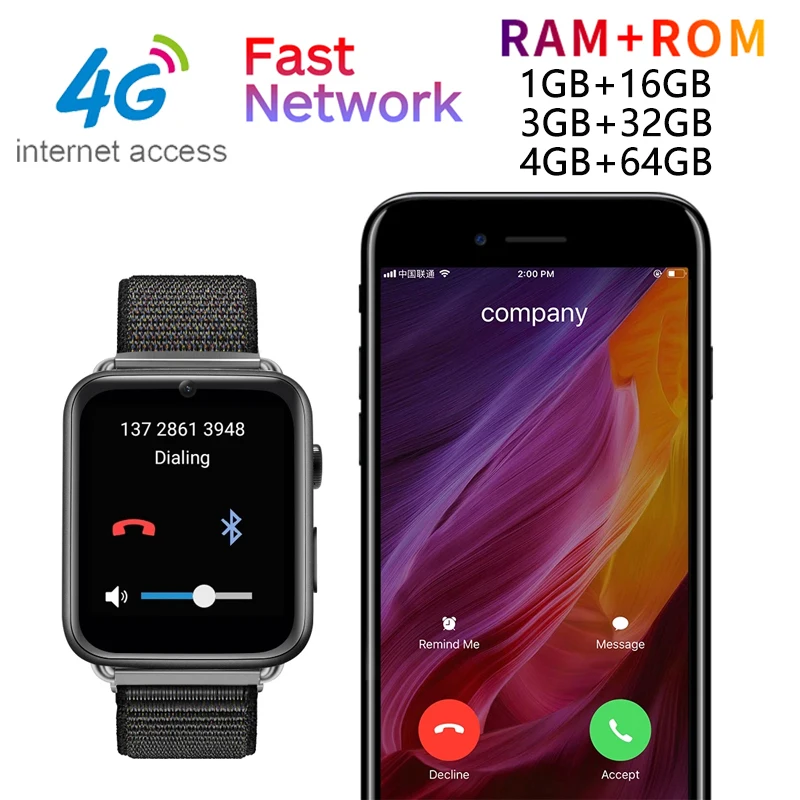 

4G Internet Smart Watch Android 7.1 1.88 Inch 360*320 Screen 4GB 64GB GPS WIFI 780mah Big Battery Video Call Smart watch Phone