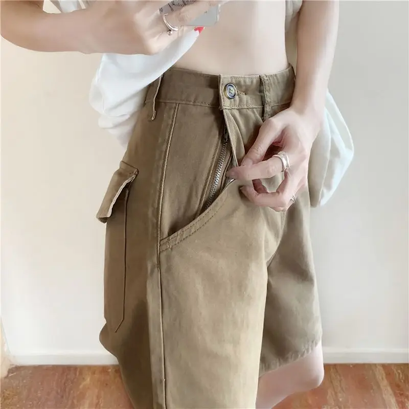 Five-point Wide-leg Pants for Women's Design New High-waist Straight-leg Loose Slim Mid-length Pants Casual Shorts