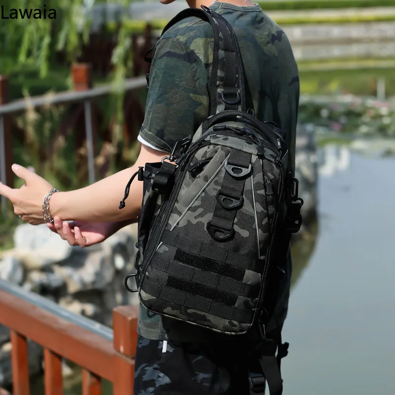 Men\'s Crossbody Bag Tactical Chest Bag Multifunctional Single Shoulder Backpack Outdoor Backpack Crossbody Fishing Gear Bag