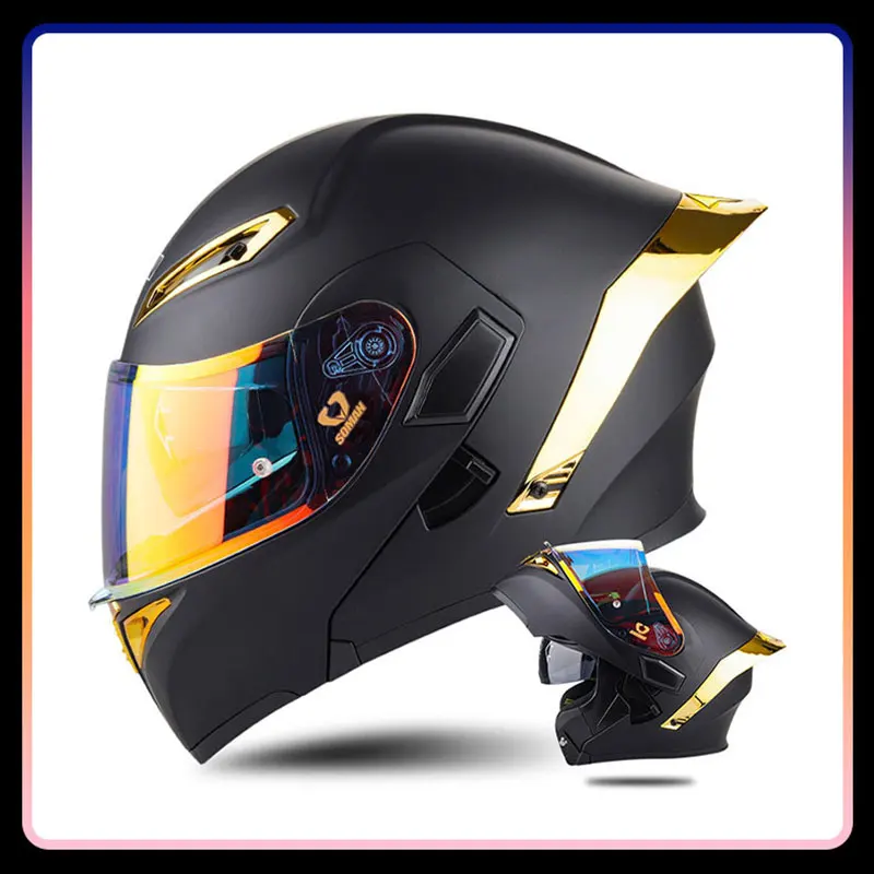 Vintage Full Face Helm Dual Vizier Flip Up Motorhelmen Dot Goedgekeurde Dubbele Lens Modulaire Roer Scooter