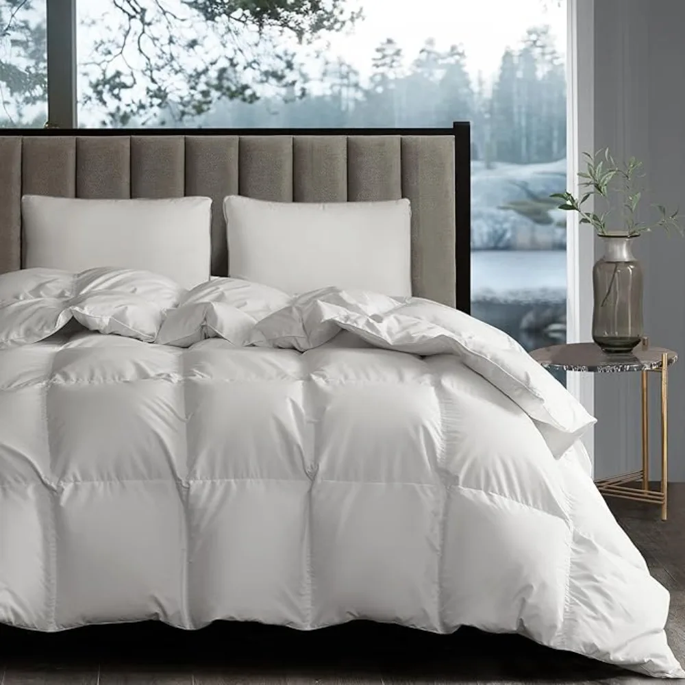 White Goose Down Fiber Comforter King Size - All Season Hotel Collection Duvet Insert King Medium Warmth Comforter ，106