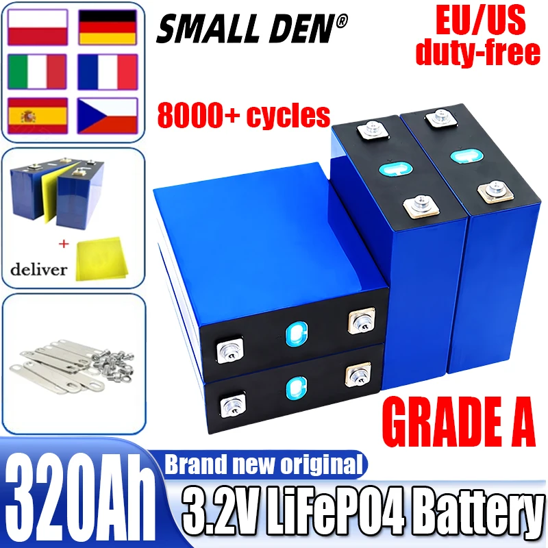 

New 1-32PCS 3.2V 320Ah DIY 12V 24V 48V Grade A LiFePO4 battery electric scooter RV lithium iron phosphate solar storage system A