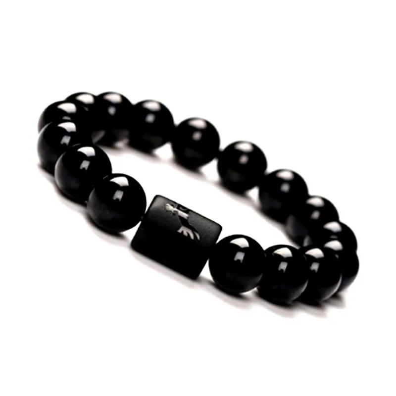 Pulseira Obsidiana Negra Pura para Homens e Mulheres, Casais Zodíaco, Transporte