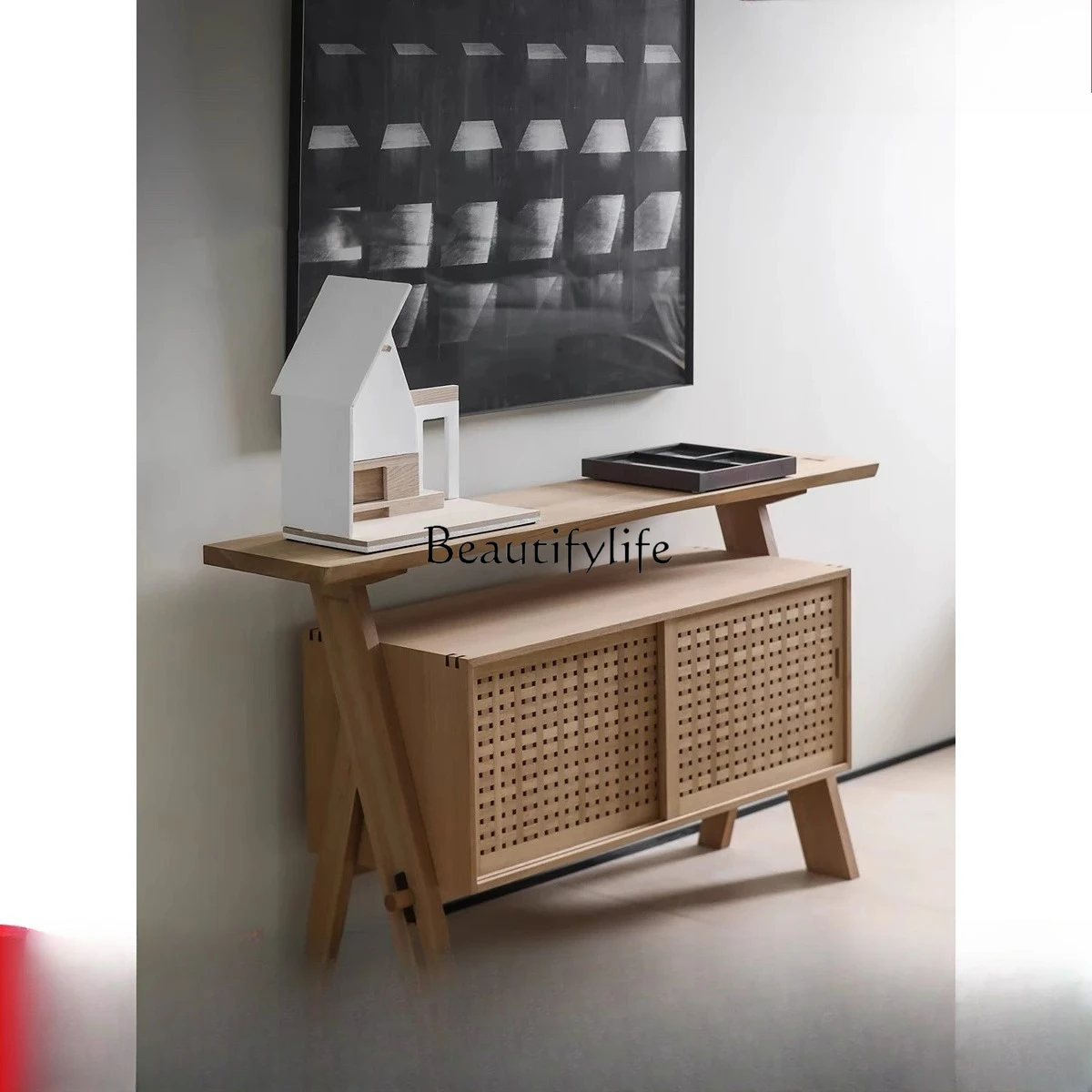 

04*French retro solid wood TV cabinet, antique storage locker in living room