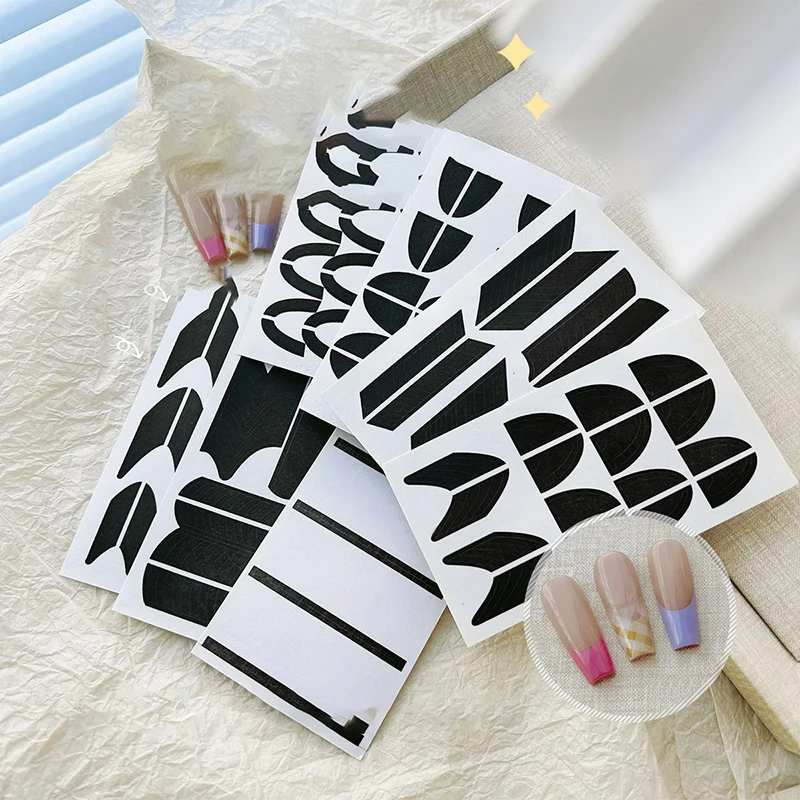 1Sheets French Strip Line Nail Art Form Fringe Tip Guides Oblique Spray Template Stickers Creative Stencil DIY Manicure Tools