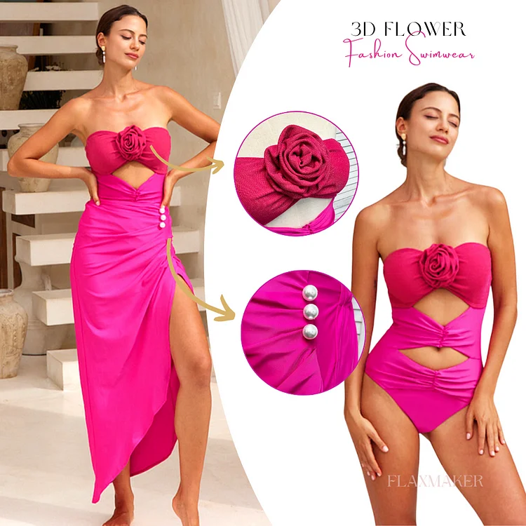 2024 neue Badeanzug 3d Blume Dekor rosa einteilige Bade bekleidung Frauen Urlaub Beach wear Luxus Badeanzug sexy Bikini zweiteilig