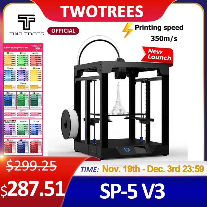 Two trees FDM 3D Printer SP-5 V3 Core XY FDM Hotbed PEI Large High Speed Color Printer 350m/s Dual Z Axis Print PA/PC/PLA