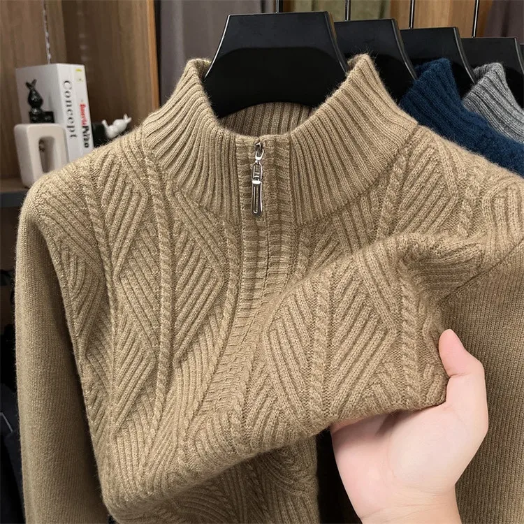 

f-High Zipper Knitted Sweater Simulation Camere Commuter Sle Long Sve Faionable Urban Youth Men's Sweater Home Da...