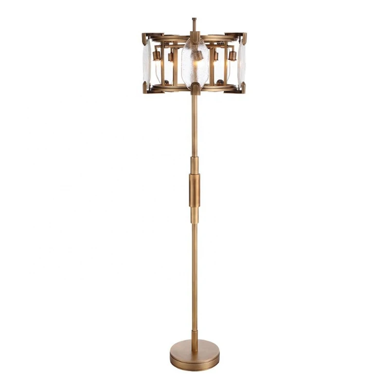 American Style Solid Brass Frame Handmade Glass Tall Luxury Vintage Floor Lamp Modern for Living Room