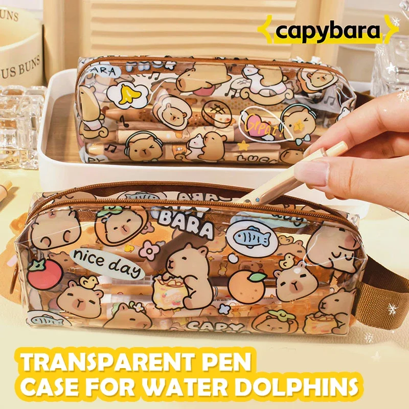 Étuis à crayons créatifs Capybara, sacs à stylos mignons de dessin animé, étui à fermeture éclair Kawaii, fournitures scolaires et de bureau, papeterie pour étudiants, cadeaux