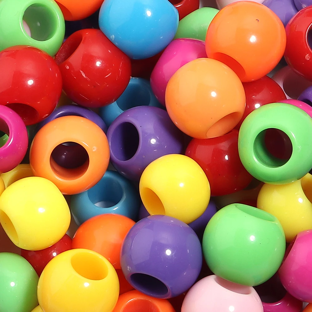 50pcs/bag Colorful Acrylic Beads Big Hole Beads For DIY Jewelry Making Bracelet Necklace Accessories Round Opaque Spacer Beads