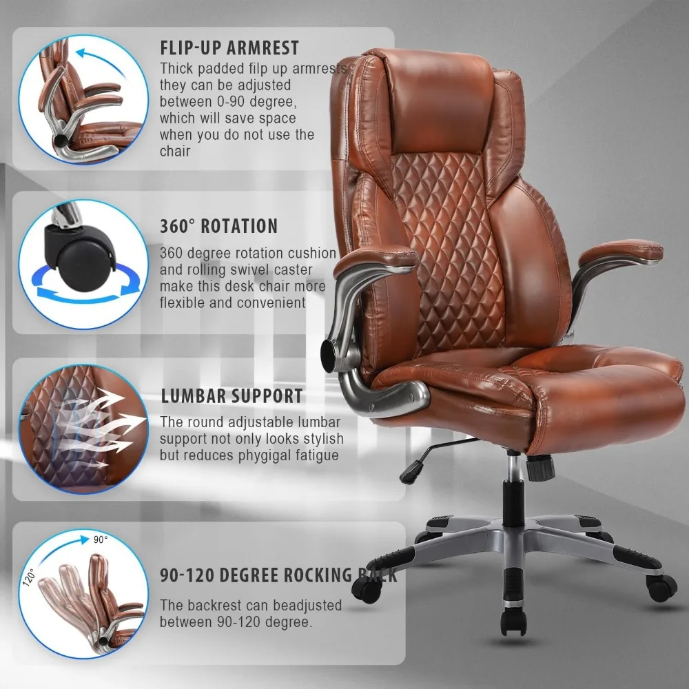High Back Ergonomic Executive Office Chair with Wheels, 90-120° Rocking, Lumbar Support, Swivel Task Chair