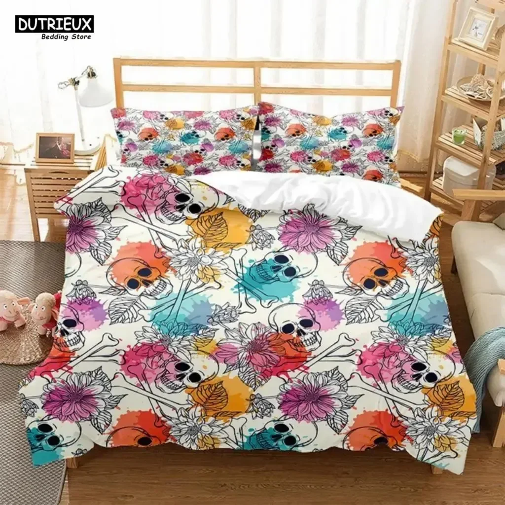 

3D Print Skeleton Skull Bedding Set For Bedroom Soft Modern Bedspreads Comefortable Kids Duvet Cover Quilt Cover And Pillowcase