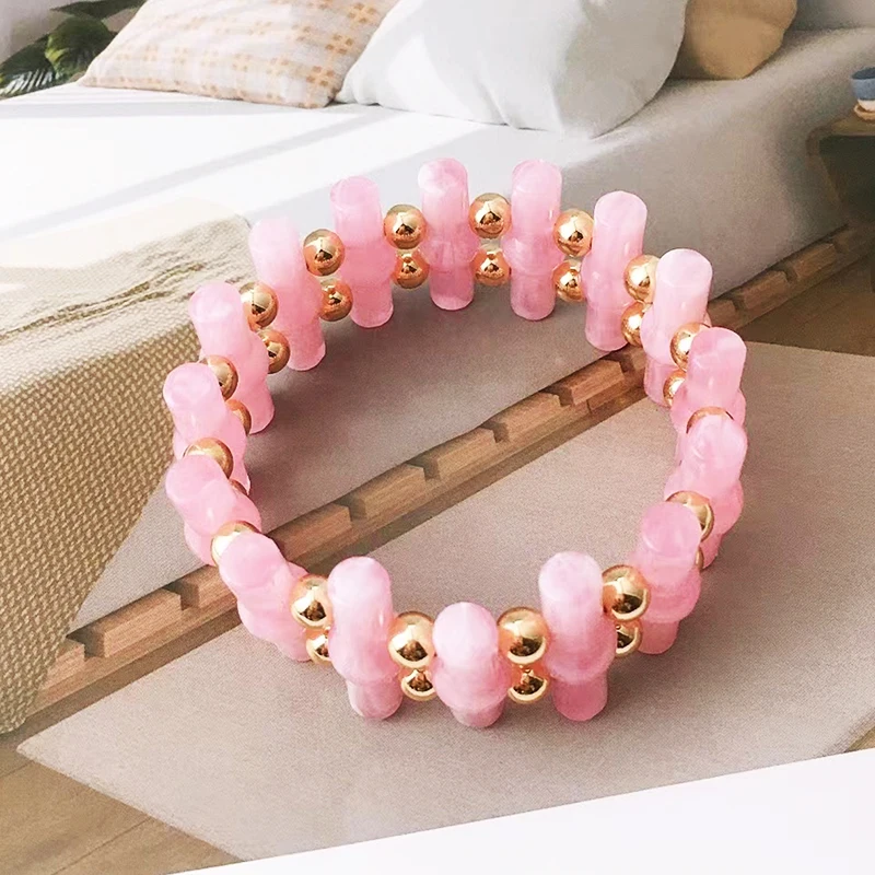 

Bohemian Ethnic Natural Acrylic Beaded Bracelet Set for Women Jewelry Fashion Elastic Resin Ambers Bangles
