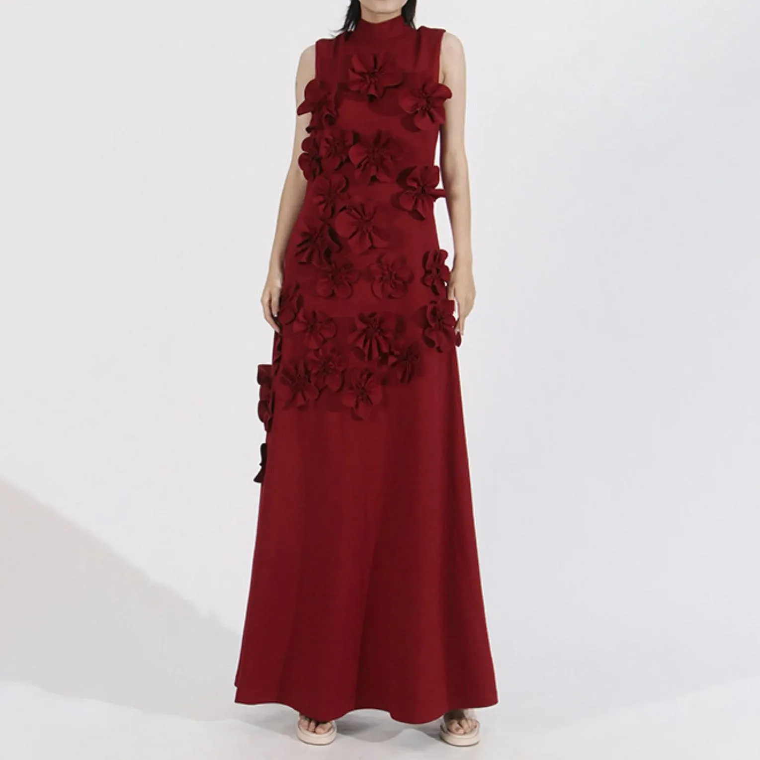 Robe de soirée personnalisée exquise à col haut, charmante robe de bal froncée sirène, robe de soirée sexy avec appliques de fleurs