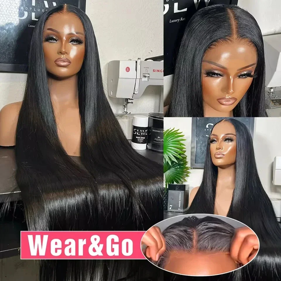 40 Inch Pre Cut Bone Straight Glueless Wigs Human Hair 5x5 Ready To Wear Brazilian Straight Lace Front Wig For Women Pre Plucked