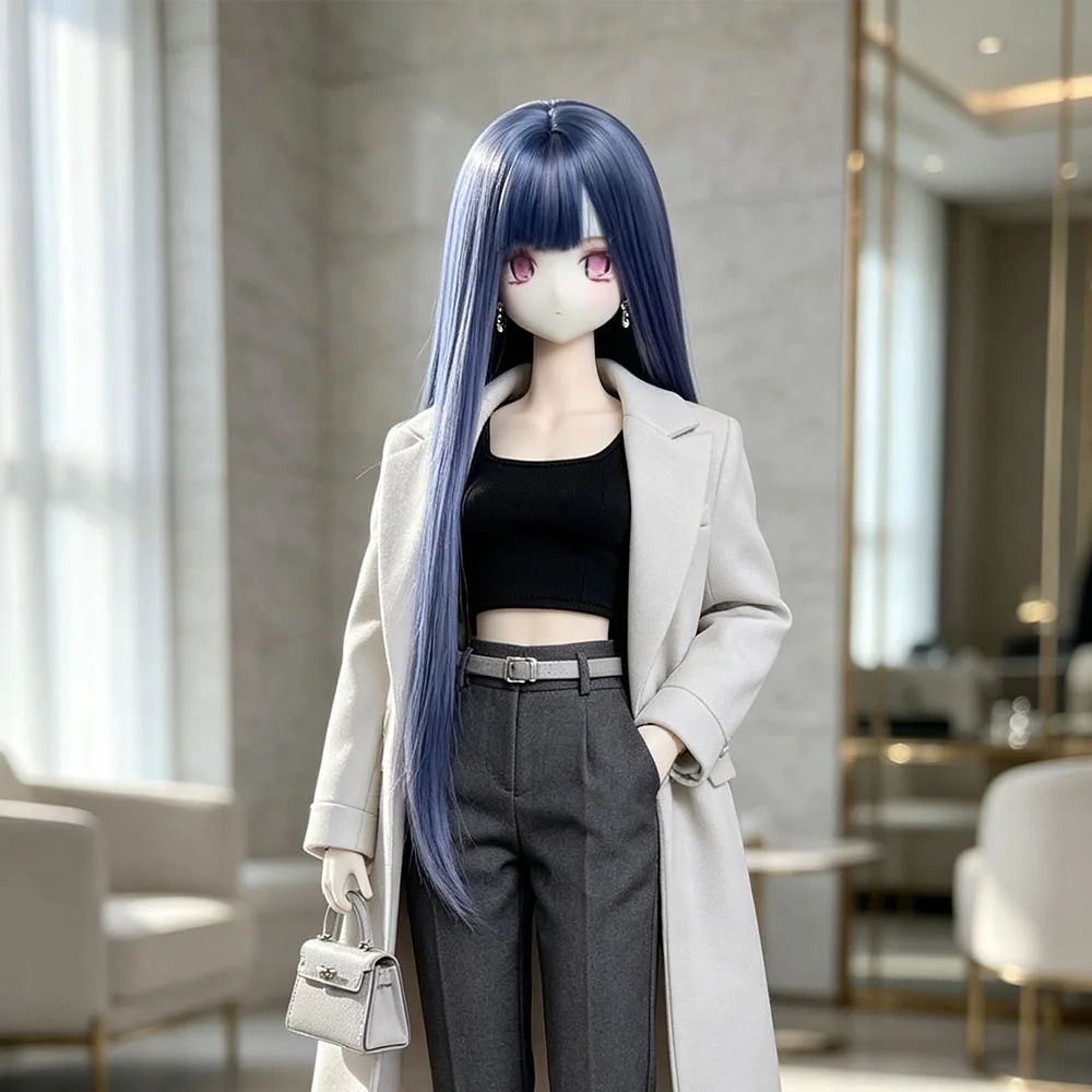 High Temperature Silk Wig 1/3 1/4 1/6Kawaii Bjd Doll Mist Blue Healing Anime Style Wig Dress Up Bjd Doll Wig Accessories No Doll
