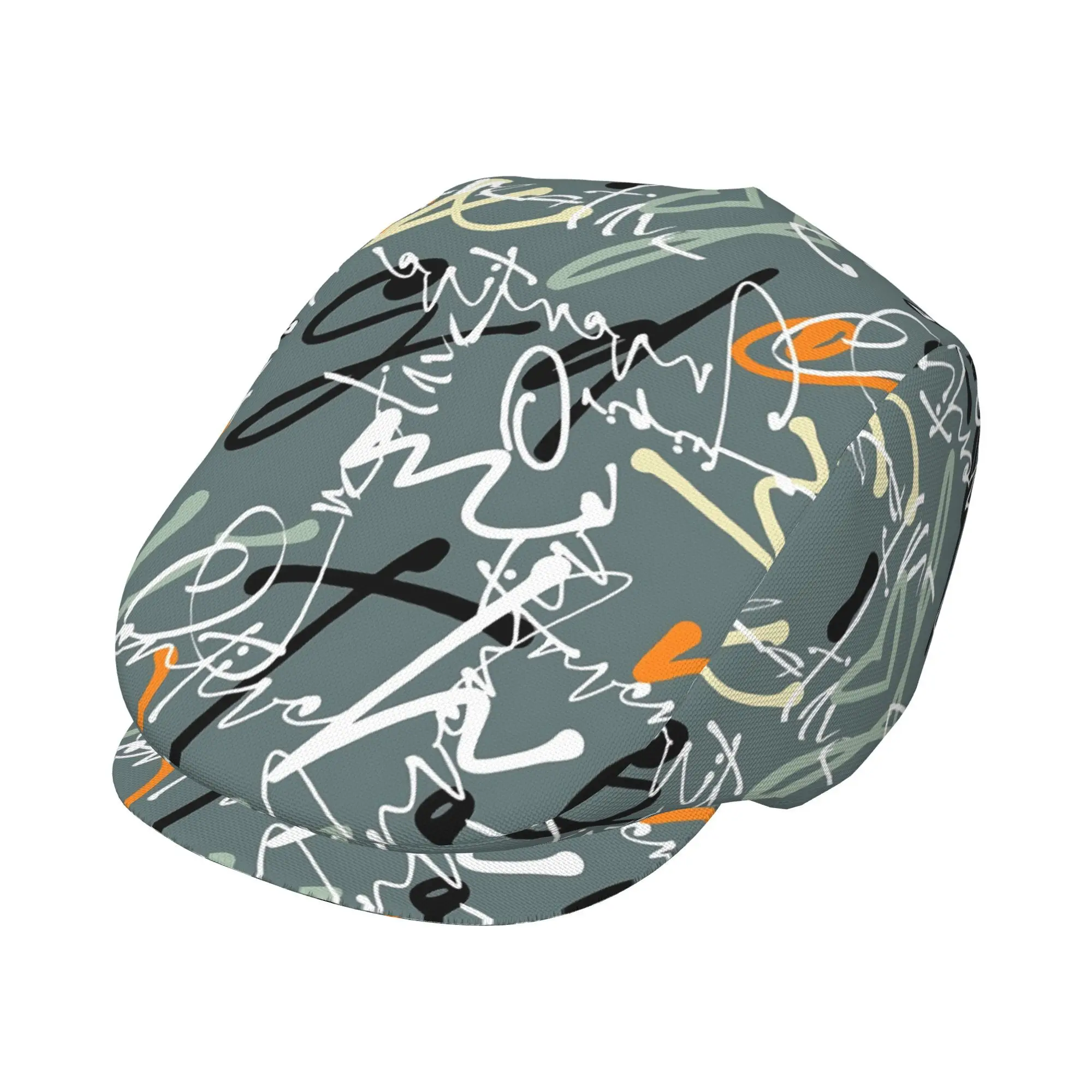 1pc Men' & Women' Graffiti All-Over Print Flat-Top Hat with Metal Buckle - Lightweight Beret, Newsboy, Irish Hat, Driver Suitabl