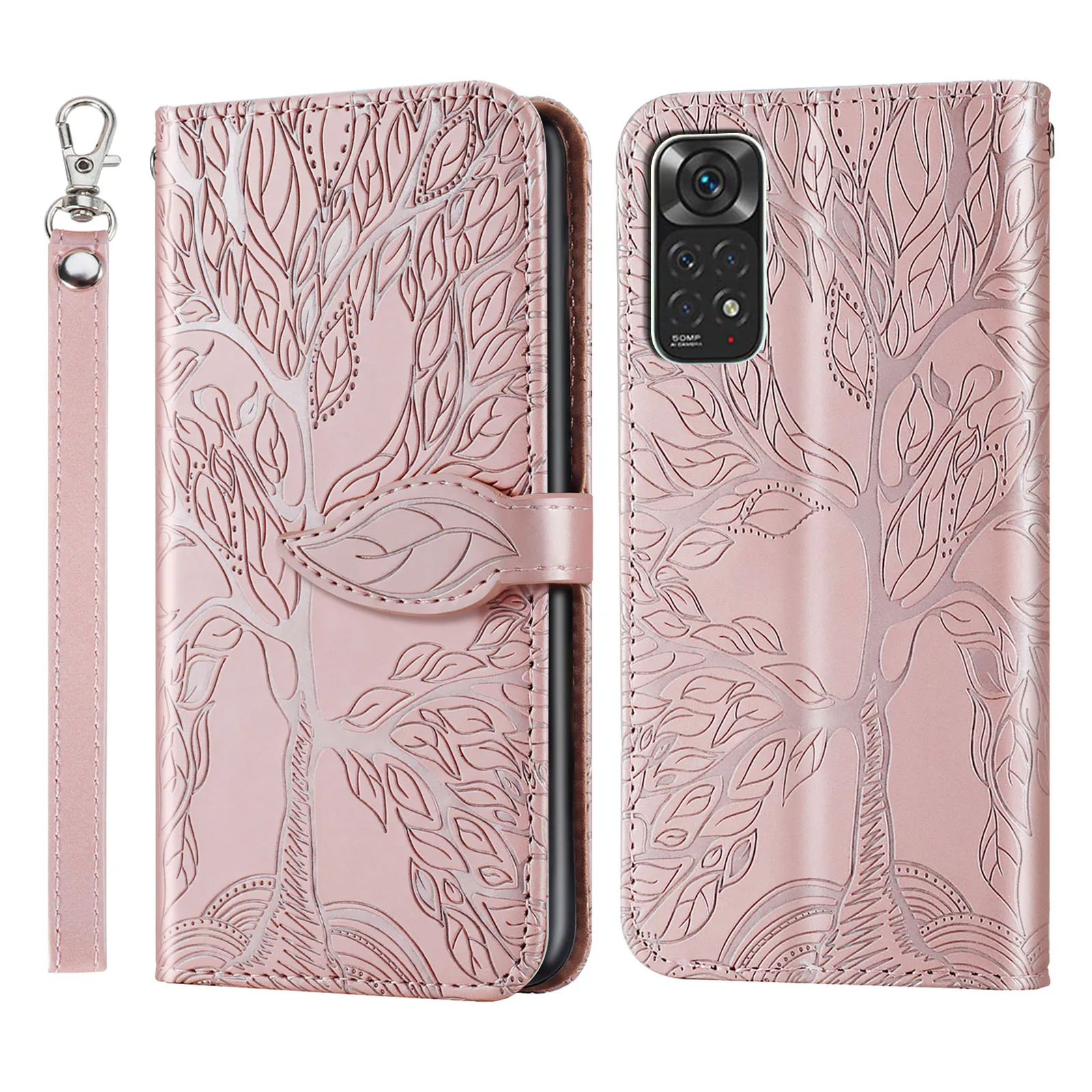 

For Redmi Note 11S 4G case, Tree of Life leather case with card slot, clamshell leather case