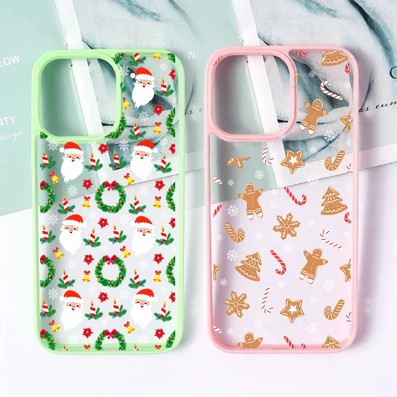 2024 New Year Cartoon Christmas Clear Phone Cases for IPhone 13 16 11 12 14 15 PRO MAX PLUS MINI XR X Luxury Simple Santa Case