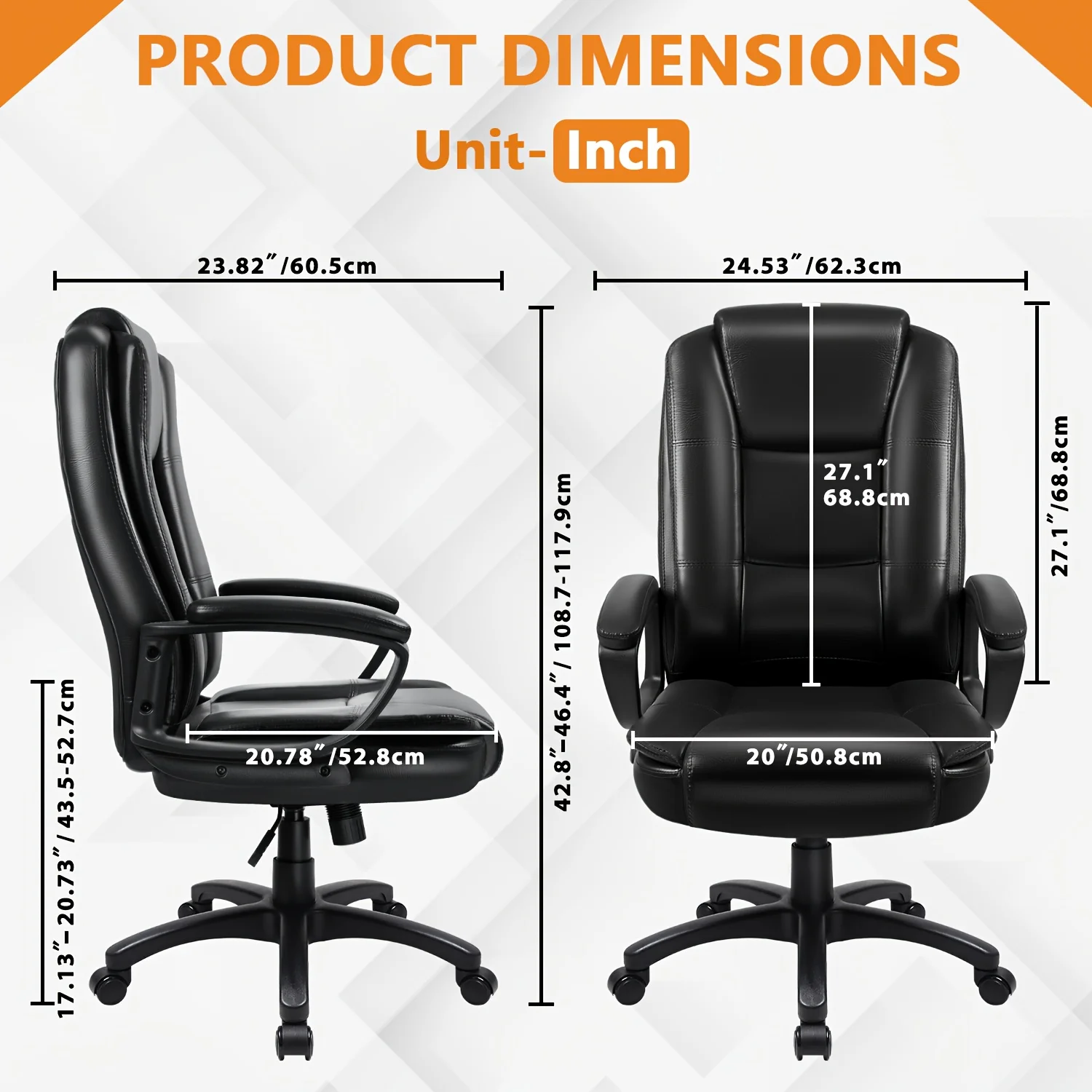 Home Office Desk Chair, 400LBS Big And Tall Computer Executive Chair, Ergonomic PU Leather Chairs with High Back Cushion, Adjustable Armrest &Lumbar Back Support, for Long Time Sitting LODEIJA view 4