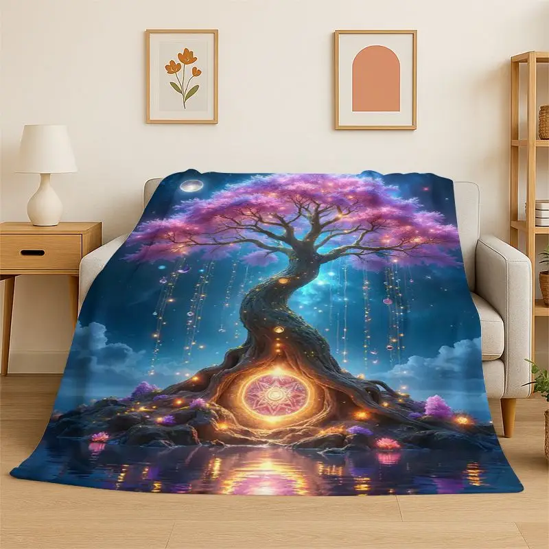Fantasy Tree of Life Norse Viking Yggdrasil Flannel Blanket Soft Throw Blanket for Bedroom Living Room Bed Picnic Nap Cover Gift