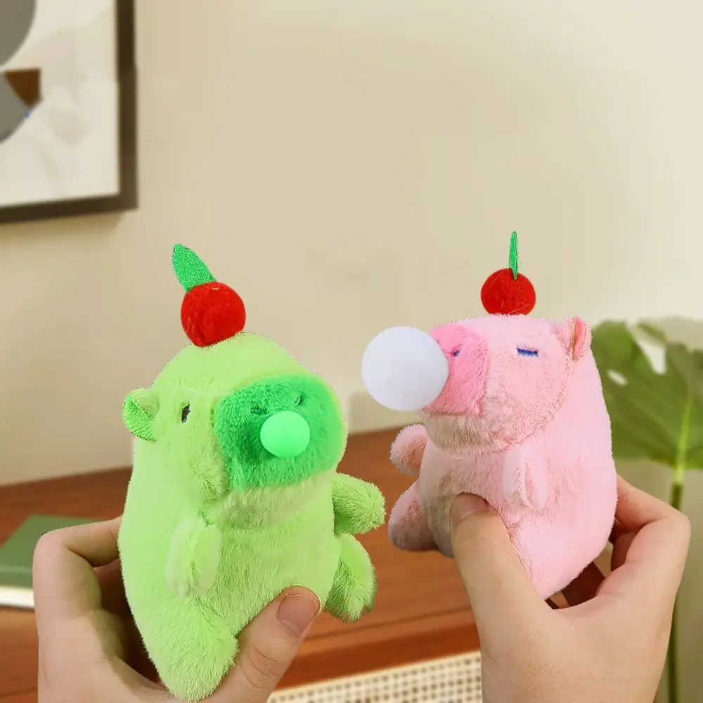 Unique Fluffty Capybara Plush Key Chain Radish Funny Blowing Bubble Pendant Soft Kawaii School Bag Pendant Birthday Gift