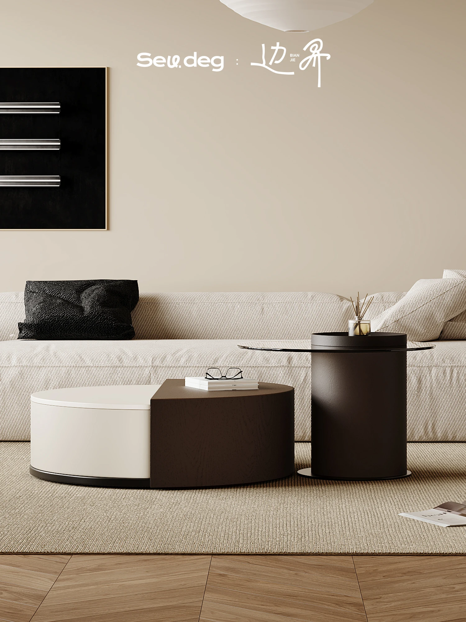 

Several degrees Italian minimalist round coffee table, living room, home designer, high-end sense small apartment rotary storage