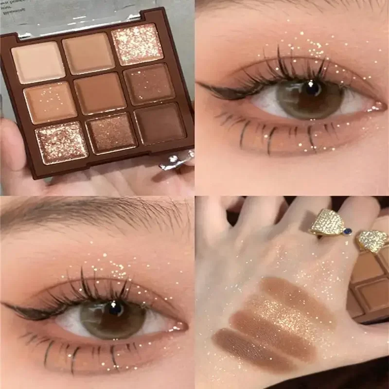 

Heallor 9 Colors Glitter Eyeshadow Palette Matte Earth Color Brown Acrylic Eye Shadow Palette Waterproof Korean Contour Makeup C