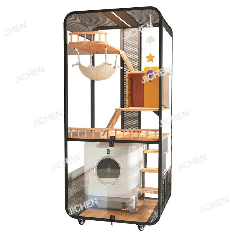 

JC cat villa pet cabinet solid wood large cat cage nest can put litter box bag installation large space