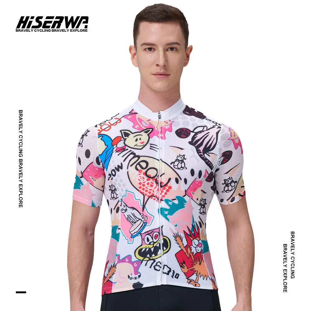 HISERWA Summer Cycling Jersey Pro Team MTB Road Cycling Jersey Maillot Ciclismo Hombre Breathable Cat Men Cycling Jersey