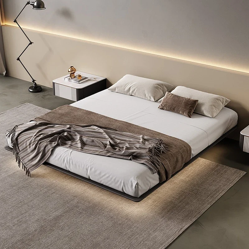 Ash floating bed Italian minimalist luxury silent wind master bedroom big modern induction lamp solid without head.