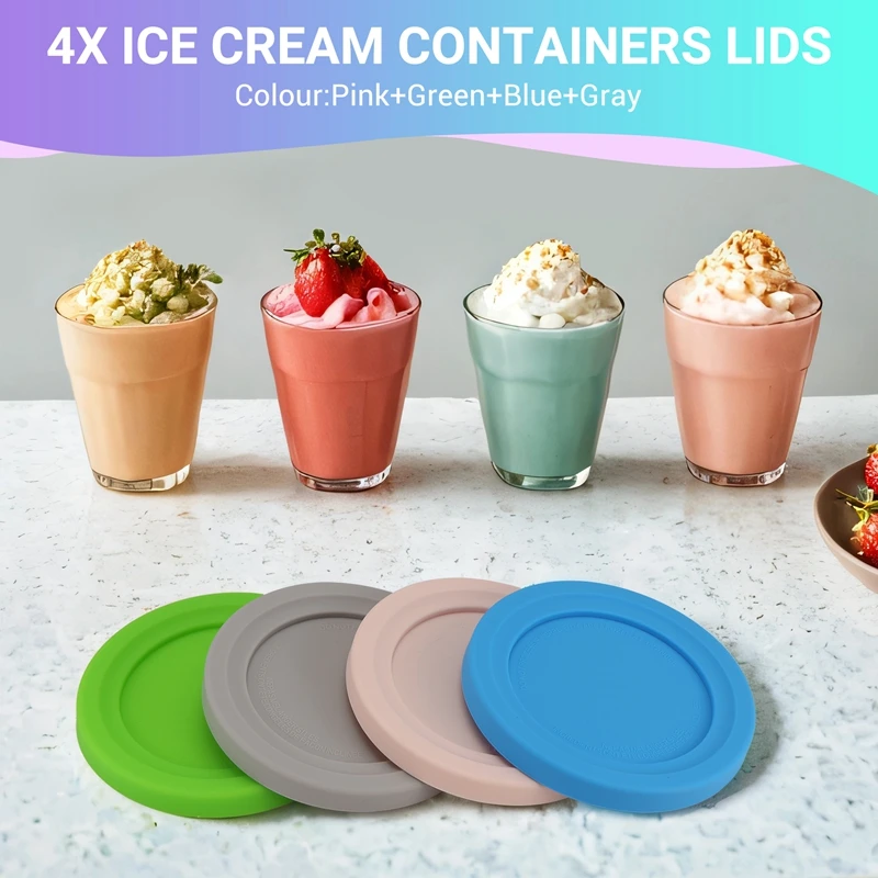 4Pcs Round Lids Replacement, Can Lids Covers For Ninja Creami NC299AMZ NC300 NC301 Series Ice Cream Containers Lids