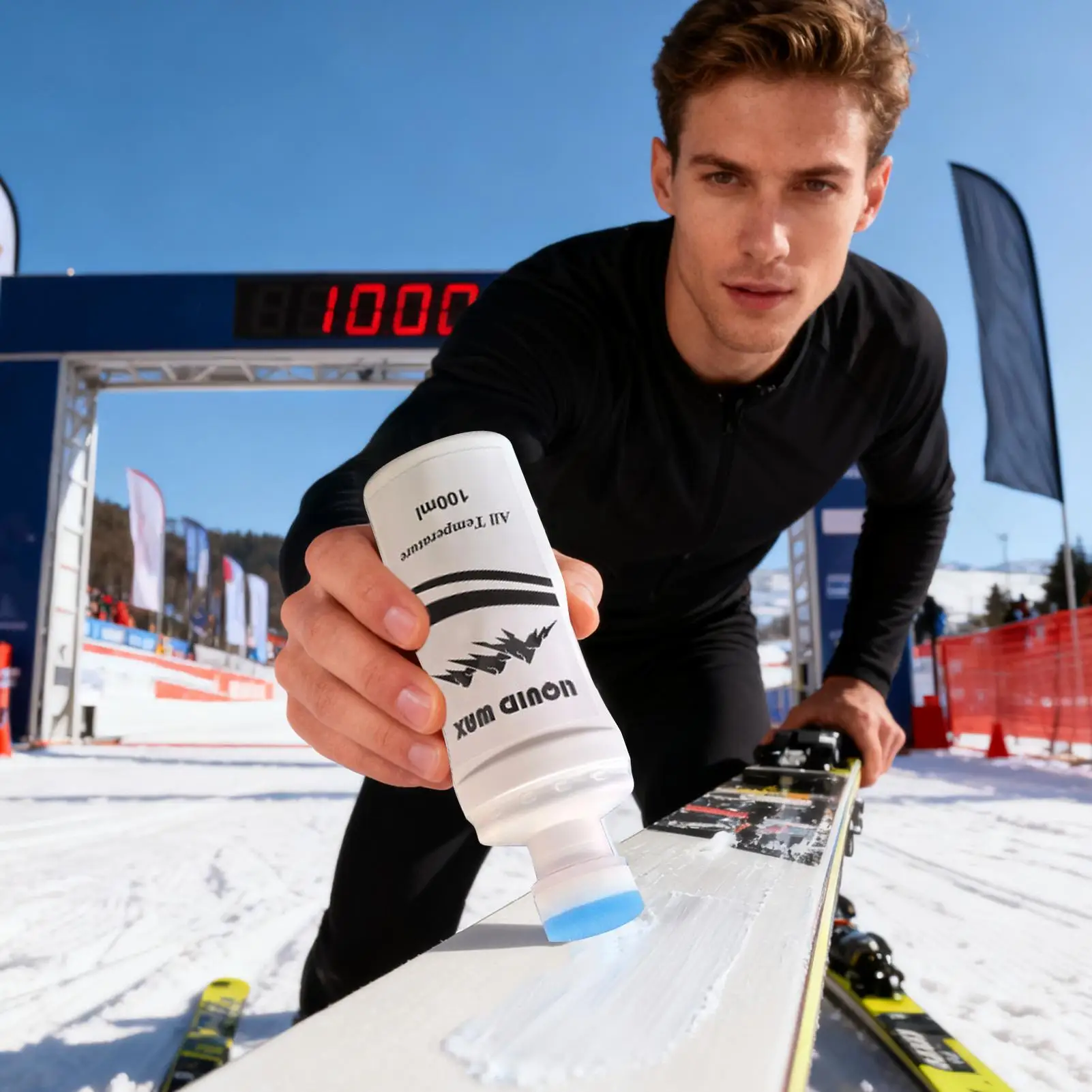 Cera líquida para esquí de 100ml, larga duración, frotar de alta velocidad con aplicador para esquís, snowboards, deporte de invierno, mantenimiento de esquí de montaña