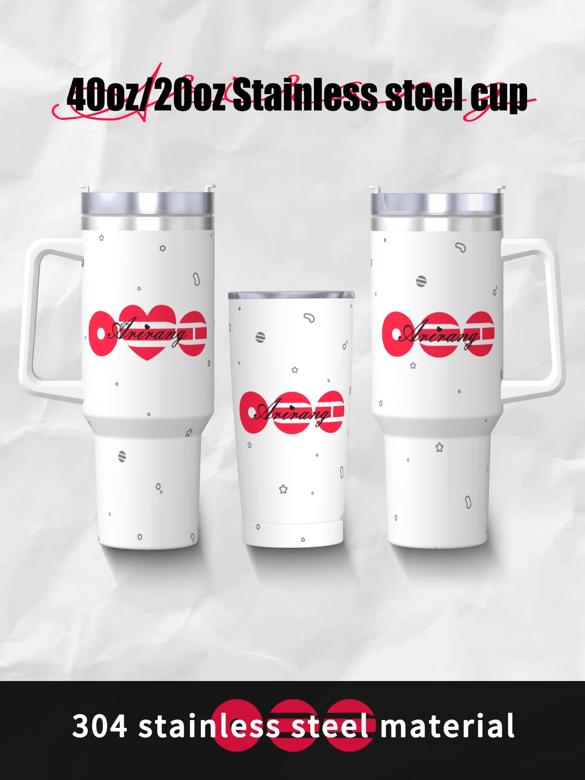 ‌40oz/20oz BT/S-ARIRANG Stainless Steel Vacuum Insulated Water Bottle - with Straw & Dual Lids, Perfect Gift for ARMY Fans