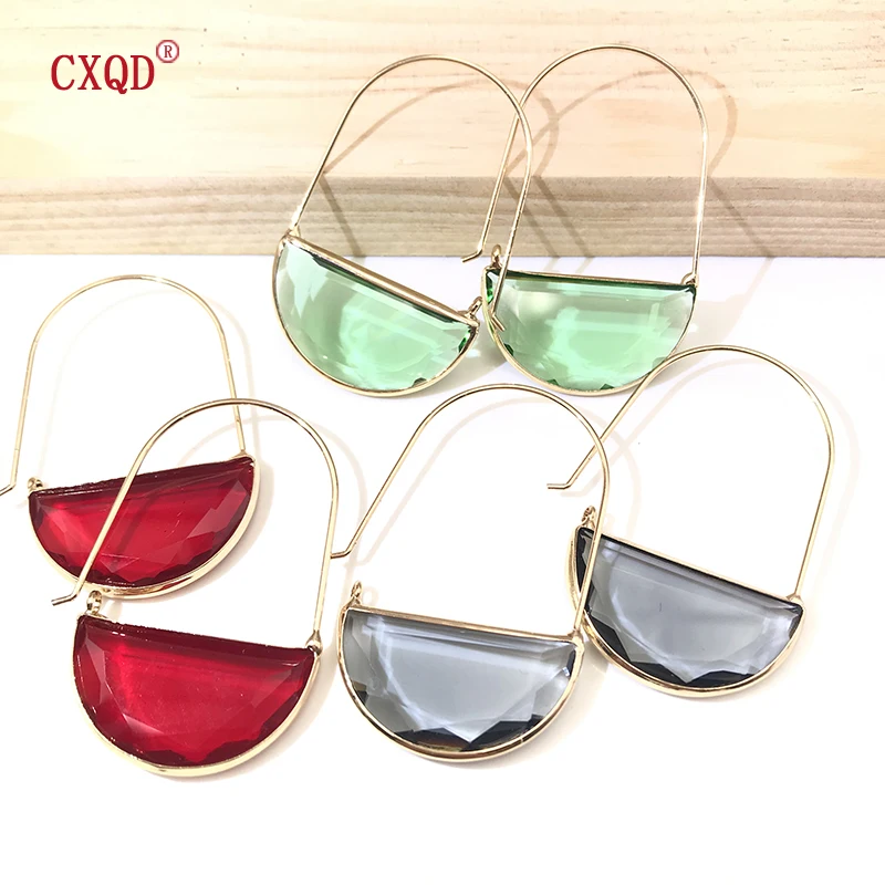 Korean New Design Fashion Large Multicolor High Quality Simple Half Circle Earrings Luxury Transparent Glass Jewelry For Women