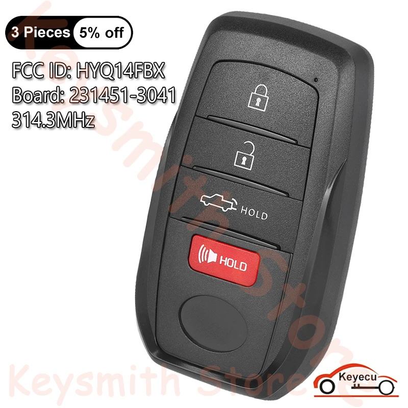 KEYECU 4 Buttons 314.3MHz for Toyota Tundra 2022 2023 2024 Auto Smart Remote Control Key Fob FCC ID: HYQ14FBX Board: 231451-3041