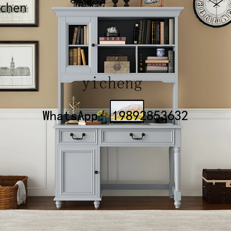 

American solid wood desk bookshelf integrated bedroom modern simple writing desk home bookcase combination