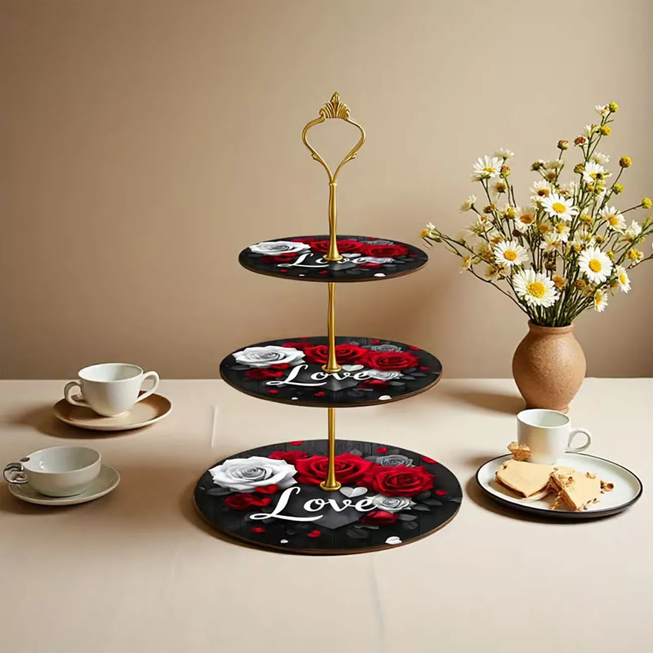 1 3-layer wooden display tray, easy to assemble without tools, suitable for various party and tea gathering scenes