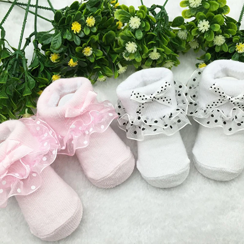 Newborn Baby Socks For Girls Cotton Lace Infant Girls Sock Spring Princess Bow Toddler Baby Girls Socks 0-6M